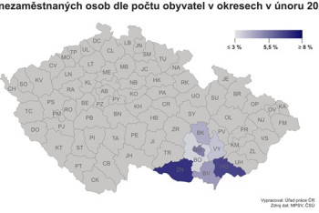 Nezaměstnanost v Jihomoravském kraji v únoru vzrostla na 5% Nezaměstnanost v Jihomoravském kraji v únoru vzrostla na 5%